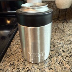 YETI Silver Can Insulator with Black Trim